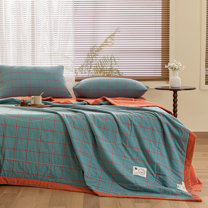 91家纺网 家纺一手货源 找家纺 鑫棉坊 2025新款全棉色织水洗棉A类棉花夏被可机洗空调被四件套床单枕套 百香果