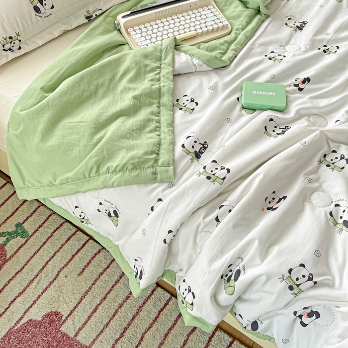 91家纺网 家纺一手货源 找家纺 富艺隆 2025新款水洗棉双层纱夏被 小熊猫