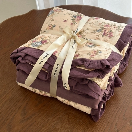 91家纺网 家纺一手货源 找家纺 （总）黛馨 2025新款全棉纯棉A类小清新双层纱四件套-皱皱边系列