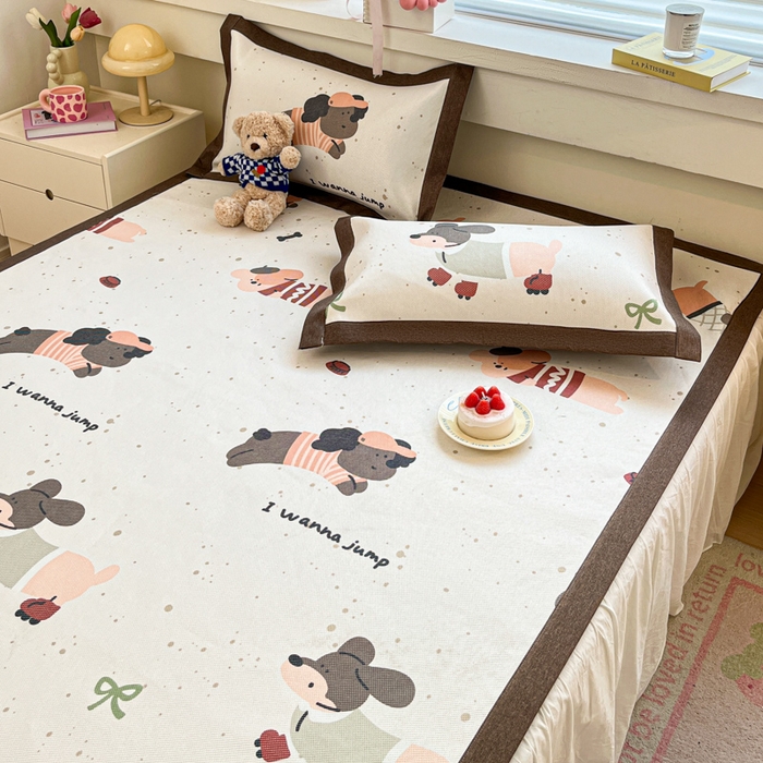 91家纺网 家纺一手货源 找家纺 迪乐妮 2025新款印花真冰藤冰凉席 腊肠狗