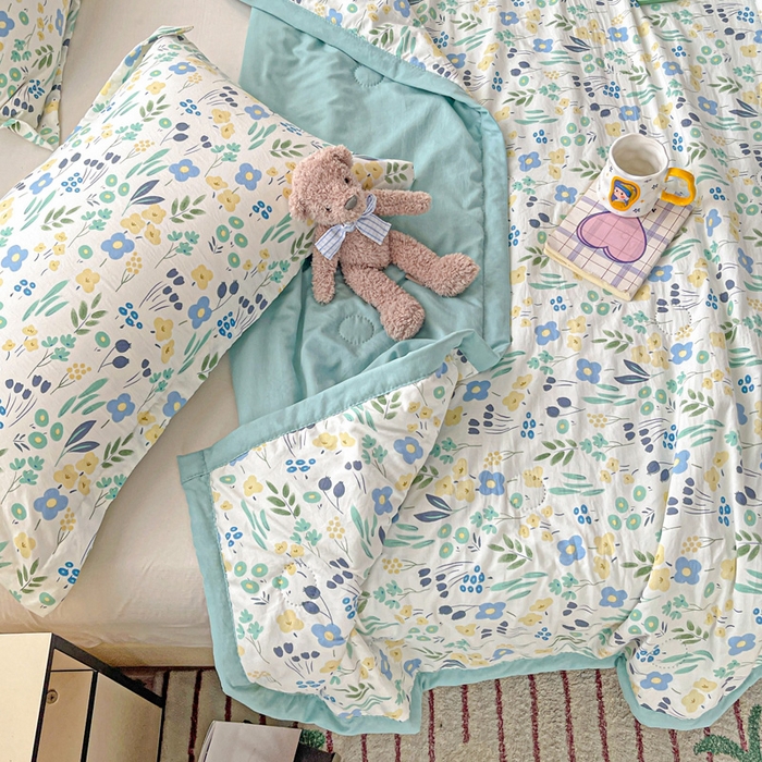 91家纺网 家纺一手货源 找家纺 富艺隆 2025新款水洗棉双层纱夏被 海岛清茶