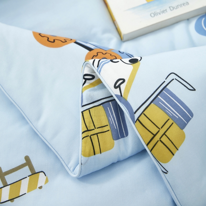 91家纺网 家纺一手货源 找家纺 丝涟家居 2025新款A类双面针织棉卡通小清新滚绳工艺夏被小挖机