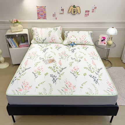 91家纺网 家纺一手货源 找家纺 （总）摩妮卡 2025新款小清新碳光冰丝软席床笠款单床笠三件套