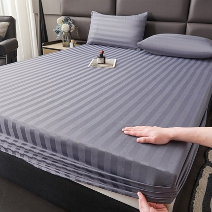 91家纺网 家纺一手货源 找家纺 2025新款DT系列缎条制造工艺色丁光泽感凉感床笠  DT-灰