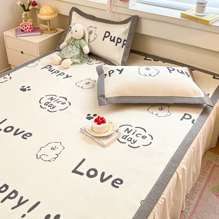 91家纺网 家纺一手货源 找家纺 迪乐妮 2025新款印花真冰藤冰凉席 快乐小狗