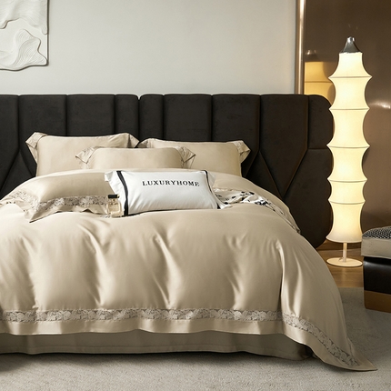 91家纺网 家纺一手货源 找家纺 淼铭家纺 2025新款 春夏新款天丝棉四件套（A类） 繁花-金