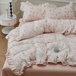 （总）2025新款全棉纯棉A类双层纱双层蕾丝花边四件套