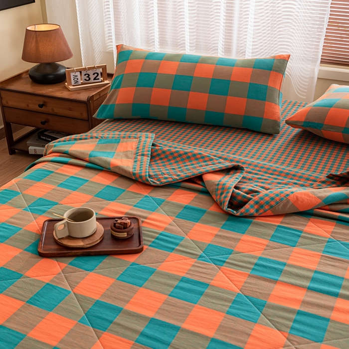 91家纺网 家纺一手货源 找家纺 鑫棉坊 2025新款全棉色织水洗棉A类棉花夏被可机洗空调被四件套床单枕套 北辰