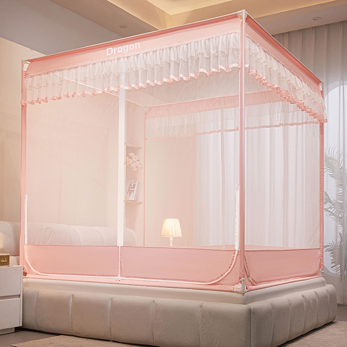 91家纺网 家纺一手货源 找家纺 冉美家纺  2025新款T+U门坐床蚊帐 夏茵-嫩粉