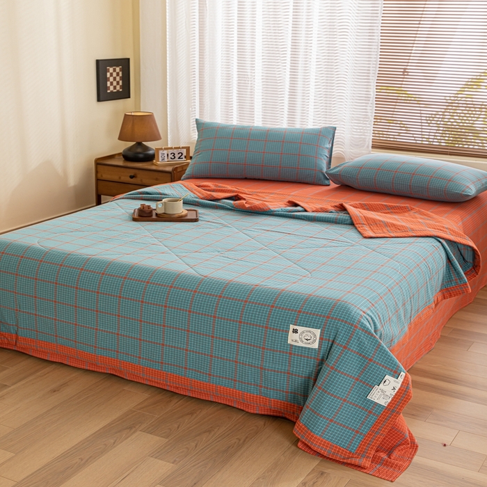 91家纺网 家纺一手货源 找家纺 鑫棉坊 2025新款全棉色织水洗棉A类棉花夏被可机洗空调被四件套床单枕套 百香果