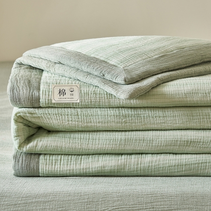 简如 2025新款A类全棉双层纱皱皱纱夏被四件套-时予系列 时予-水绿