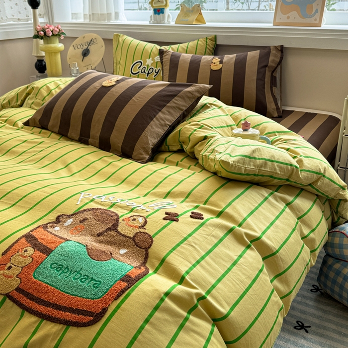 91家纺网 家纺一手货源 找家纺 （总）呗旺鹿 2025新款happy巴拉毛巾绣纯棉四件套