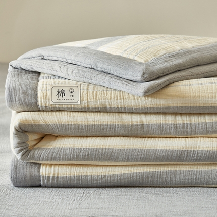 简如 2025新款A类全棉双层纱皱皱纱夏被四件套-时予系列 时予-黄灰