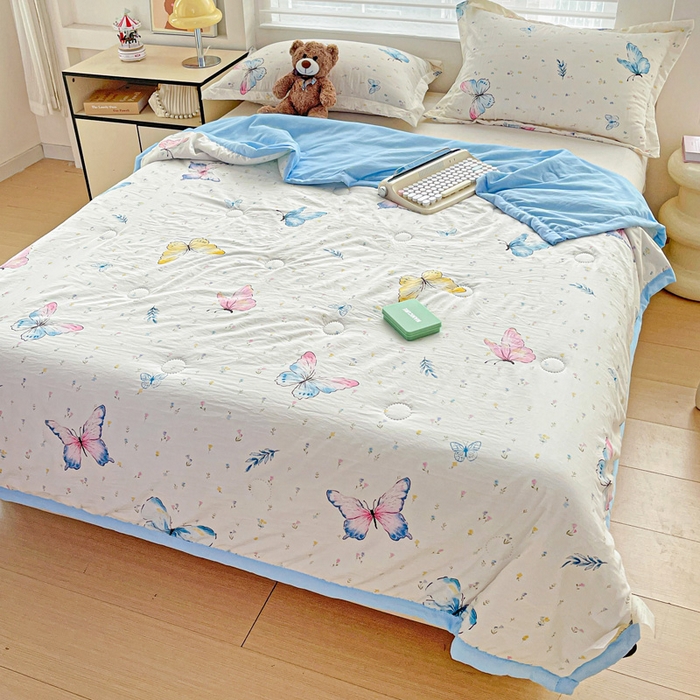 91家纺网 家纺一手货源 找家纺 富艺隆 2025新款水洗棉双层纱夏被 蝴蝶物语