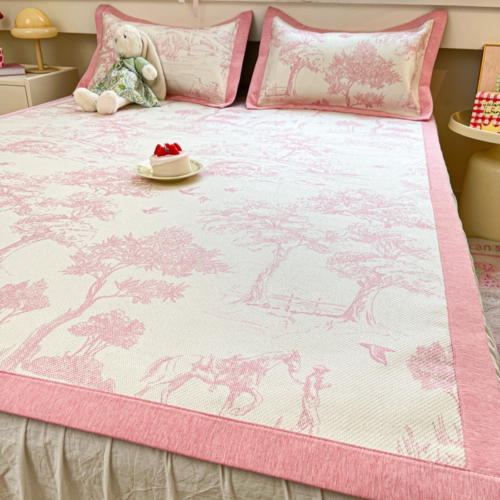 91家纺网 家纺一手货源 找家纺 迪乐妮 2025新款印花真冰藤冰凉席 丛林间