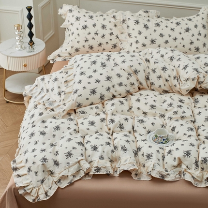 91家纺网 家纺一手货源 找家纺 （总）2025新款全棉纯棉A类双层纱双层蕾丝花边四件套