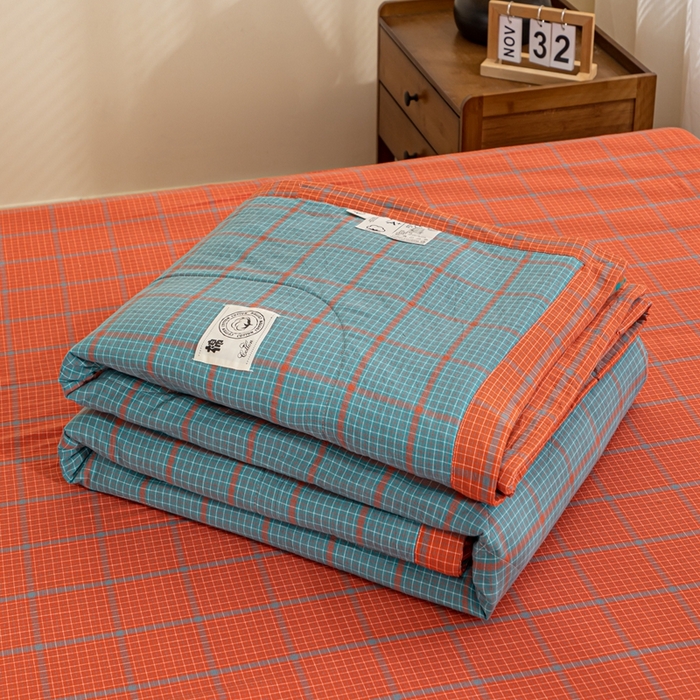 91家纺网 家纺一手货源 找家纺 鑫棉坊 2025新款全棉色织水洗棉A类棉花夏被可机洗空调被四件套床单枕套 百香果