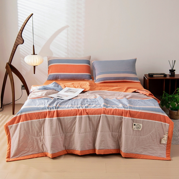 91家纺网 家纺一手货源 找家纺 鑫棉坊 2025新款全棉色织水洗棉A类棉花夏被可机洗空调被四件套床单枕套 妮可