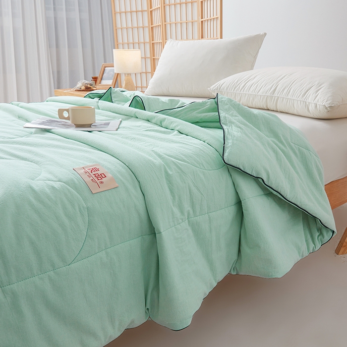 91家纺网 家纺一手货源 找家纺 熙宴家纺 2025新款纯色水洗棉新疆棉花夏被 水绿