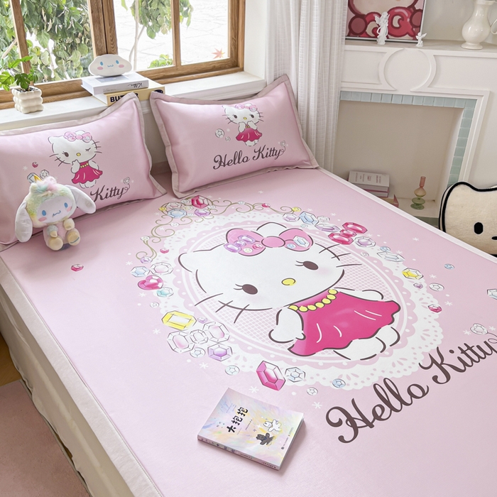 91家纺网 家纺一手货源 找家纺 博雅 2025新款三丽欧A类大版数码印花1200D冰丝凉席凉席席子 花花KT