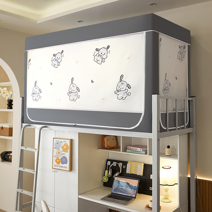 91家纺网 家纺一手货源 找家纺 2025新款学生床遮光蚊帐 帕帕狗-灰