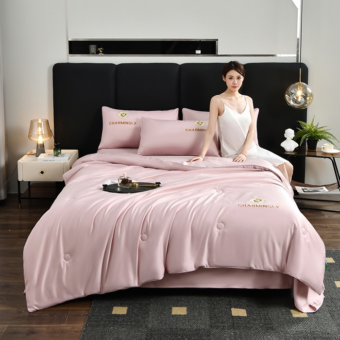 91家纺网 家纺一手货源 找家纺 优尚家纺 2025新款水洗天丝刺绣夏被夏被四件套 蔷薇花