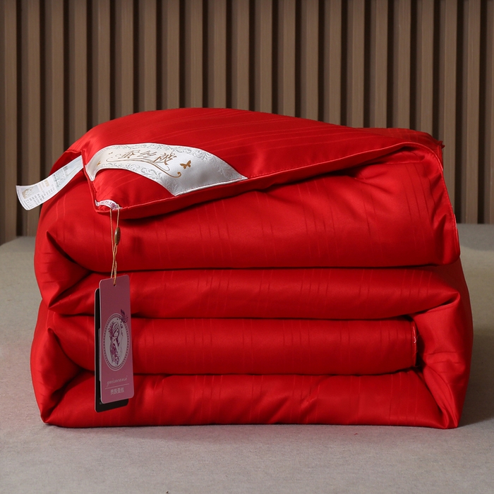 91家纺网 家纺一手货源 找家纺 2025新款全棉缎条贡缎提花被子被芯夏凉被春秋被冬被二合一子母被 大红