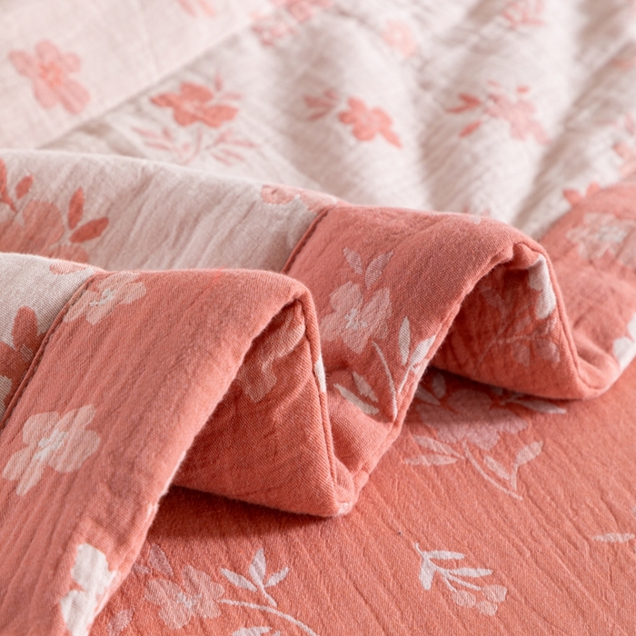 91家纺网 家纺一手货源 找家纺 鑫棉坊 2025新款A类里外全棉双层纱可机洗棉花空调被夏凉被四件套 粉韵繁花