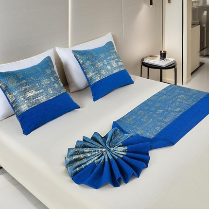 安力森/诚臻酒店用品2025新款【定制款床尾巾不退不换】床尾巾纯色北欧轻奢高端简约民宿床上用品酒店床旗宾馆床搭巾定制 高精密棉麻双拼-蓝