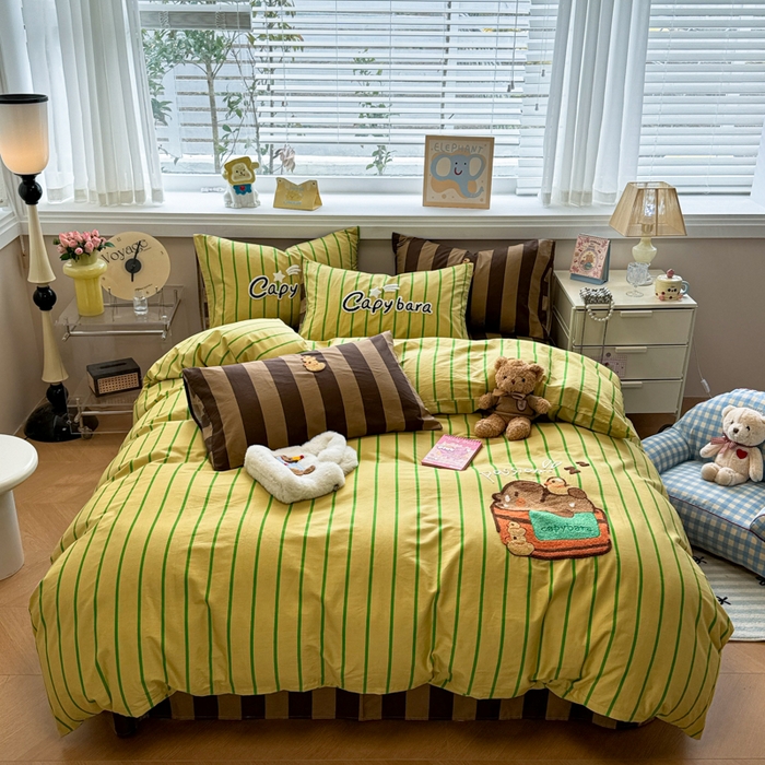 91家纺网 家纺一手货源 找家纺 （总）呗旺鹿 2025新款happy巴拉毛巾绣纯棉四件套