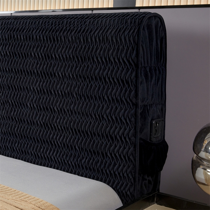 91家纺网 家纺一手货源 找家纺 情恒家纺 2025新款德芙绒工艺款全包床头罩 极简黑