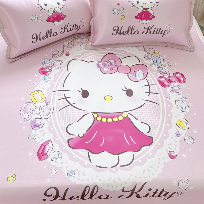 91家纺网 家纺一手货源 找家纺 博雅 2025新款三丽欧A类大版数码印花1200D冰丝凉席凉席席子 花花KT