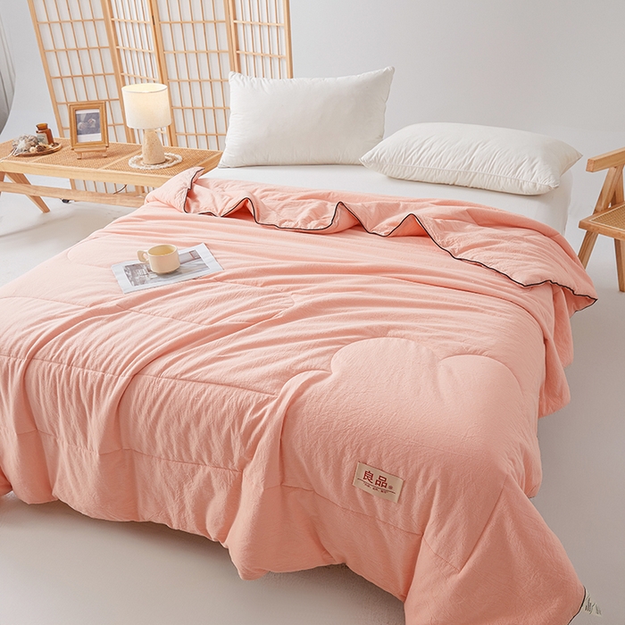 91家纺网 家纺一手货源 找家纺 熙宴家纺 2025新款纯色水洗棉新疆棉花夏被 粉玉