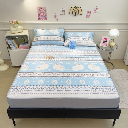 91家纺网 家纺一手货源 找家纺 （总）摩妮卡 2025新款小清新碳光冰丝软席床笠款单床笠三件套