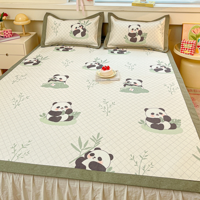 91家纺网 家纺一手货源 找家纺 迪乐妮 2025新款印花真冰藤冰凉席 可爱熊猫