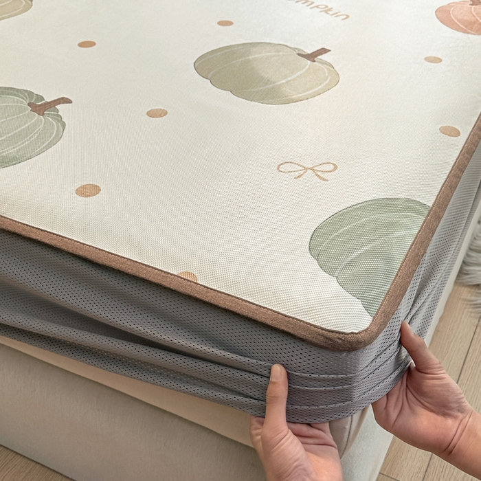 91家纺网 家纺一手货源 找家纺 迪乐妮 2025新款真冰藤印花床笠款凉席 南瓜