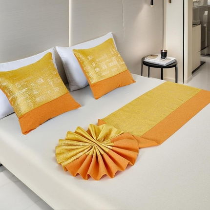 安力森/诚臻酒店用品2025新款【定制款床尾巾不退不换】床尾巾纯色北欧轻奢高端简约民宿床上用品酒店床旗宾馆床搭巾定制 高精密棉麻双拼-黄