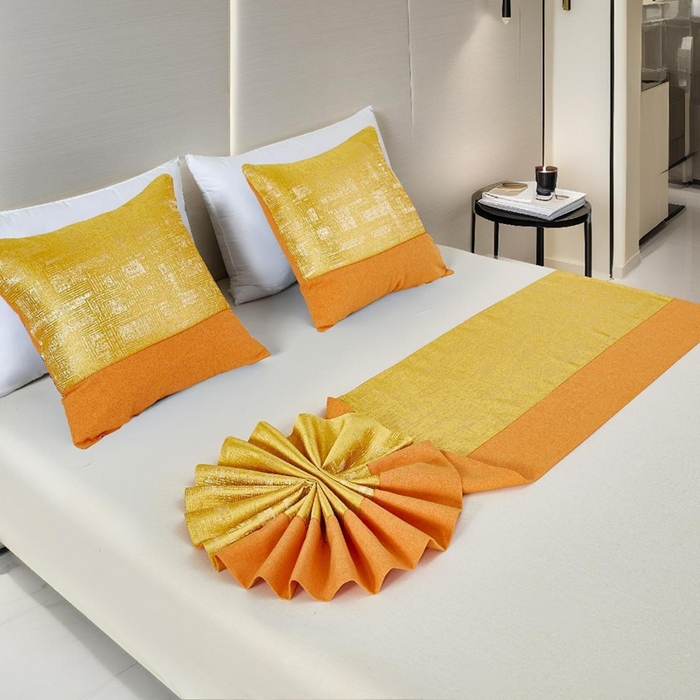 91家纺网 家纺一手货源 找家纺 安力森/诚臻酒店用品2025新款【定制款床尾巾不退不换】床尾巾纯色北欧轻奢高端简约民宿床上用品酒店床旗宾馆床搭巾定制 高精密棉麻双拼-黄