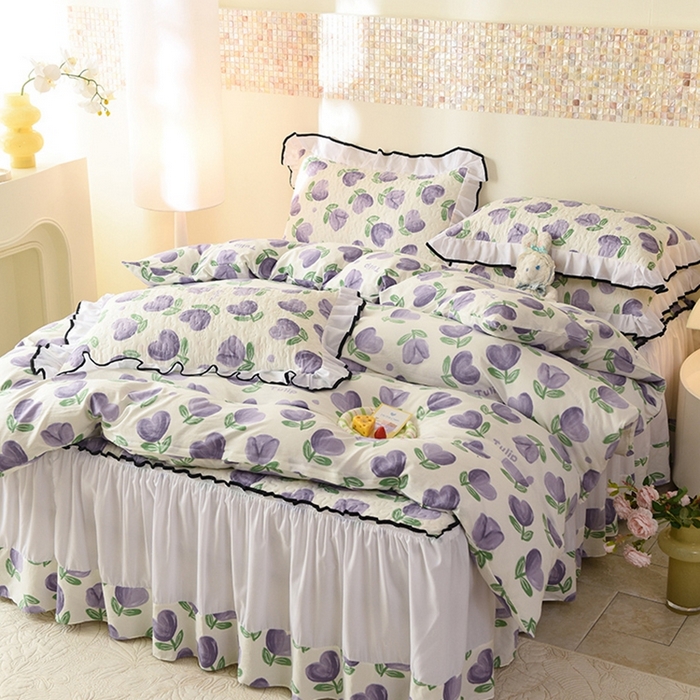 91家纺网 家纺一手货源 找家纺 金盛皇朝 2025新款加厚亲肤床裙夹棉单件三件套四件套南岛小镇