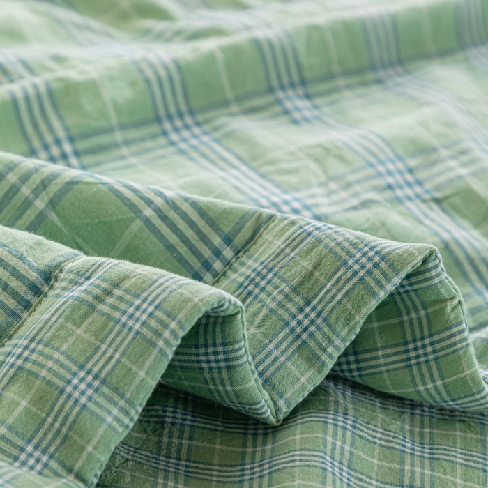 91家纺网 家纺一手货源 找家纺 鑫棉坊 2025新款全棉色织水洗棉A类棉花夏被可机洗空调被四件套床单枕套 清漾绿格