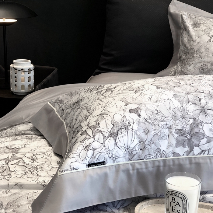 91家纺网 家纺一手货源 找家纺 佳汐蓝2025新款典雅诗意花卉全棉印花四件套券后不低于438/458元 雾隐巴黎-星空灰