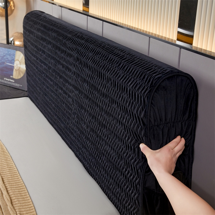 91家纺网 家纺一手货源 找家纺 情恒家纺 2025新款德芙绒工艺款全包床头罩 极简黑