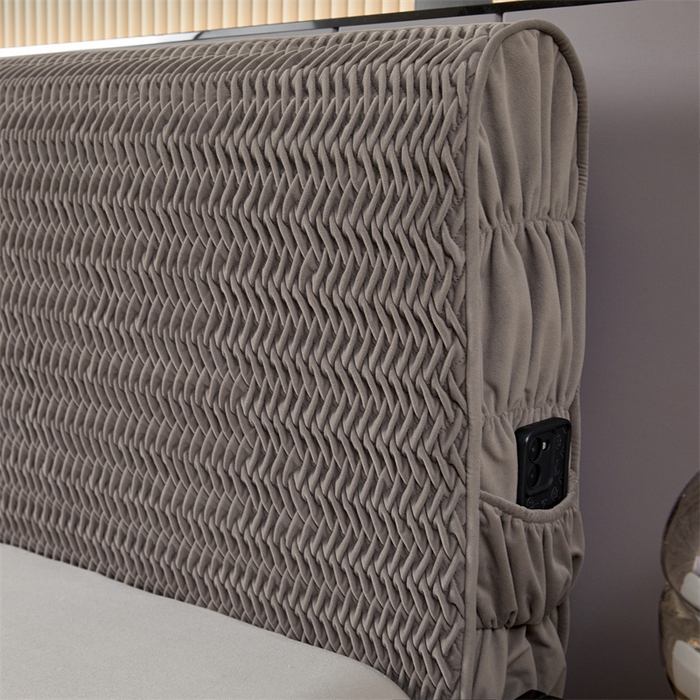 91家纺网 家纺一手货源 找家纺 情恒家纺 2025新款德芙绒工艺款全包床头罩 星空咖