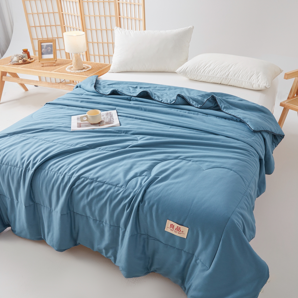 91家纺网 家纺一手货源 找家纺 熙宴家纺 2025新款纯色水洗棉新疆棉花夏被 冰蓝