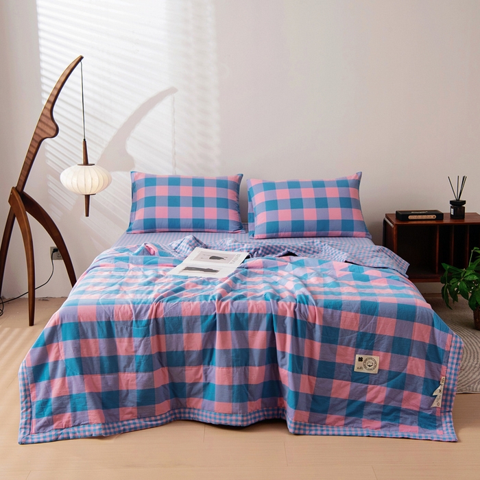 91家纺网 家纺一手货源 找家纺 鑫棉坊 2025新款全棉色织水洗棉A类棉花夏被可机洗空调被四件套床单枕套 福山