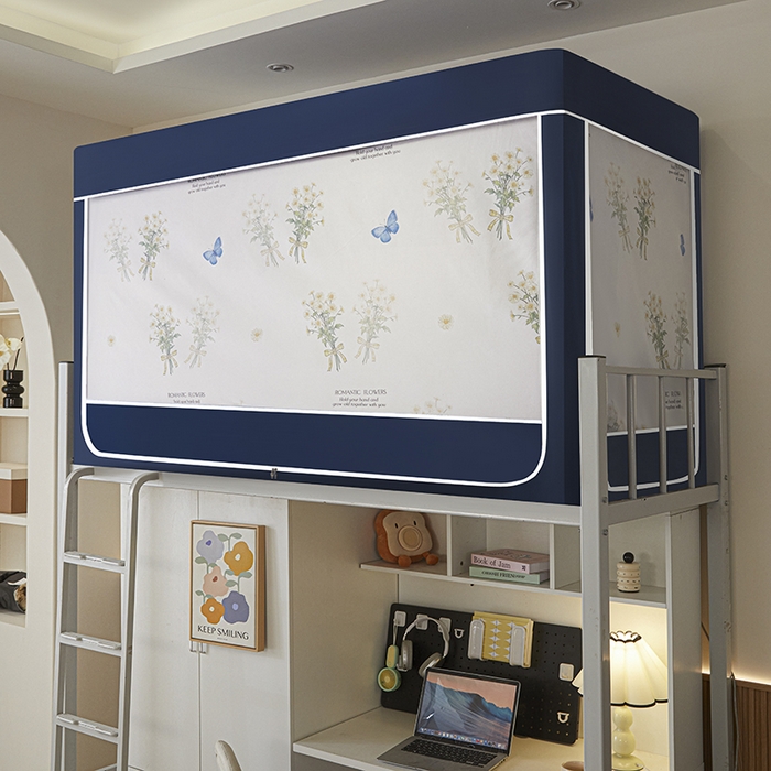 91家纺网 家纺一手货源 找家纺 2025新款学生床遮光蚊帐 白色小雏菊