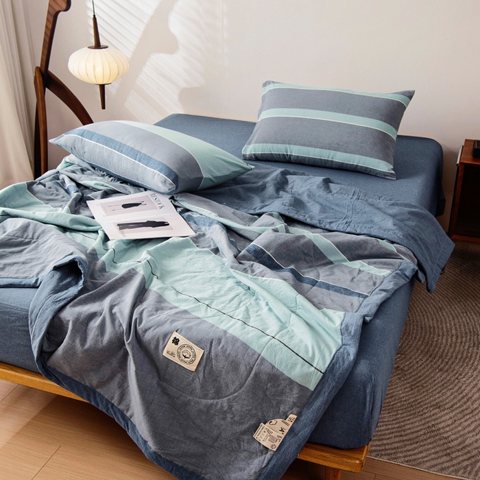 91家纺网 家纺一手货源 找家纺 鑫棉坊 2025新款全棉色织水洗棉A类棉花夏被可机洗空调被四件套床单枕套 曼达拉