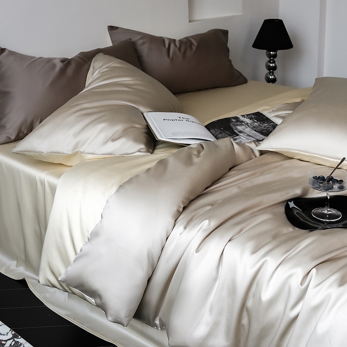 91家纺网 家纺一手货源 找家纺 简纯主义 2025新款60s兰精天丝纯色四件套 浅咖