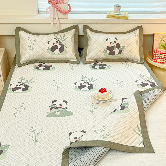 91家纺网 家纺一手货源 找家纺 迪乐妮 2025新款印花真冰藤冰凉席 可爱熊猫