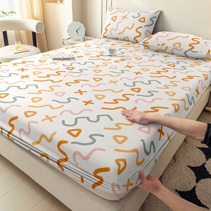 91家纺网 家纺一手货源 找家纺 （总）泽西2025新款跨境电商外贸90克亲肤棉磨毛印花床笠床罩三件套高度28cm